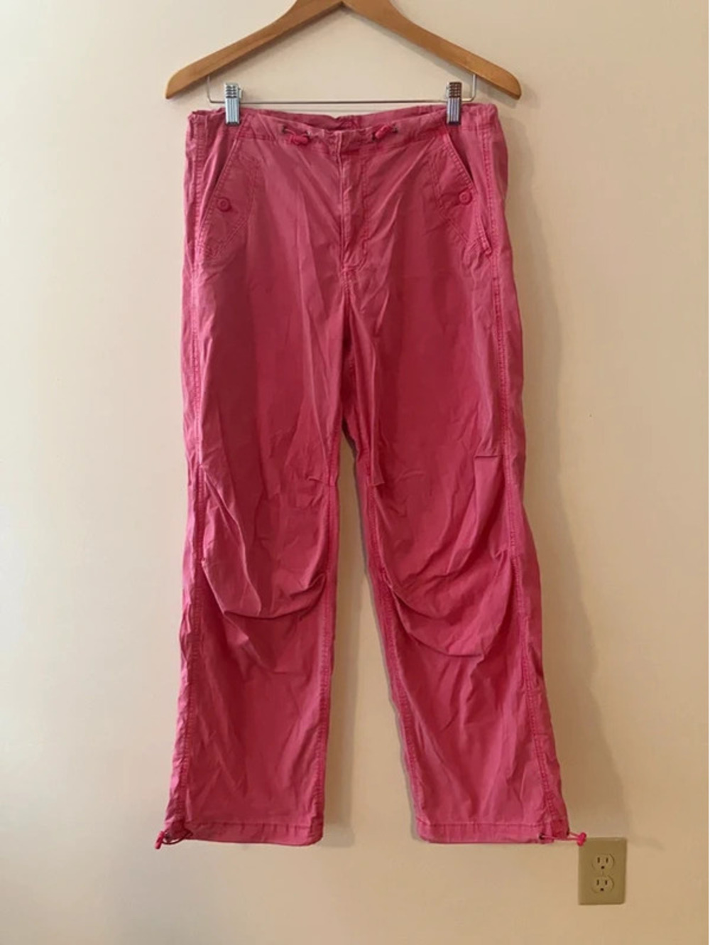 American Eagle Womens S Utility Pants Pink Parachute Drawcord Hem Wide Leg